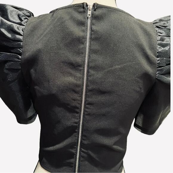 CIDER Chiffon Puff Sleeve Plunge Neck Blouse Size S NWT - Picture 6 of 8